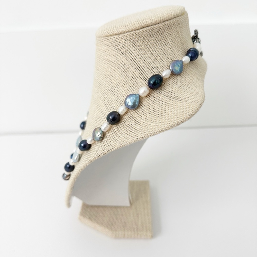 NWT Genuine Blue Pearls & White Pearls Necklace Beaded - Picture 5 of 5